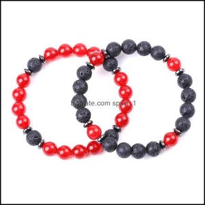 Braccialetti con ciondoli Amante Buddha Bracciale in pietra grigia rossa Fatto a mano 8Mm Lava Beads Bracciali Estate Uomo Donna Gioielli Regalo Drop Delivery 202 Dhkvd