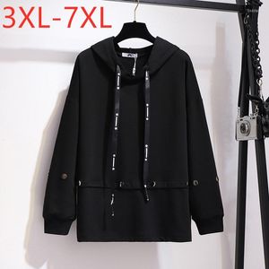 Outerwear 2022 Spring Autumn Plus Size Women Clothing Hoodie Large Long Sleeve Loose Cotton Black Sweatshirt Coat 3XL 4XL 5XL 6XL 7XL