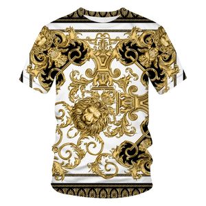 Camisetas masculinas mais recentes camisetas barrocas para homens/mulheres de verão grande camiseta 3d Crown Crown Crown Impressão redonda pescoço de manga curta 220905