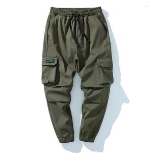 Calças masculinas Spring Autumn Men Cargo Pockets High Street Use Cool Safari Style Fashion Loose Coréia Exército Verde