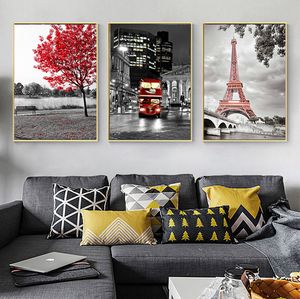 Pintura de tela 3Plane Red Tree Tower Posters e imprime pôsteres de estilo nórdico e impressões de arte de parede para decoração da sala de estar decoração