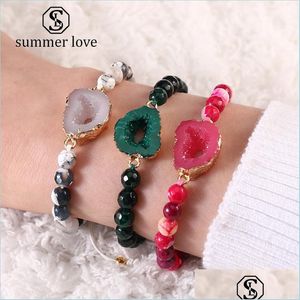 Beaded Strands New 6Mm Nature Stone Agate Beads Bracelet With Thanks Card For Women Adjustable Resin Druzy Handmade Braide Mjfashion Dhway