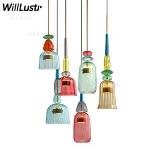 Candy Color Glass Pendant Lamp Macaron Color Suspension Light Home Hotel Shop Mall Bar Cafe Modern Hanging Lighting