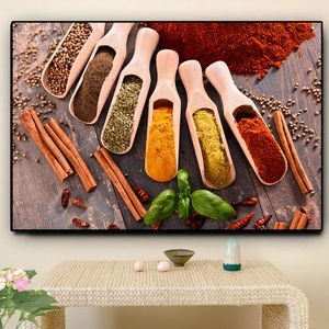 Grains Spices Spoon Plant Kitchen Canvas Painting Cuadros Scandinavian Posters and Prints Wall Art Food Picture Living Room