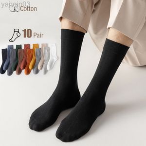 Calcetines deportivos 10 Paar Heren Katoenen Sokken Effen Kleur Lange Zwart Harajuku Casual Business Maat 40-46 L220905