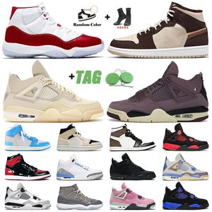 Mens Womens Jumpman 1 4 Basketball Shoes Cherry 11 High 3 UNC 3s Cactus Jack Cool Grey Black Cat Mid Dutch Green Sneakers Trainers Big Size 13 With Box