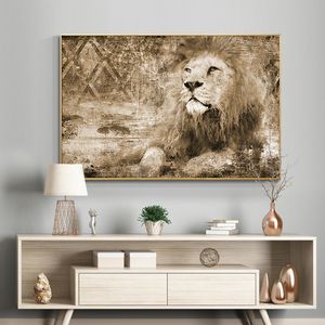 Obraz płótna Afrian Lion Wild Animals Obraz olejny obraz na płótnie sztuki skandynawskie plakaty i wydruki Cuadrosa Wall Art Pictures do salonu