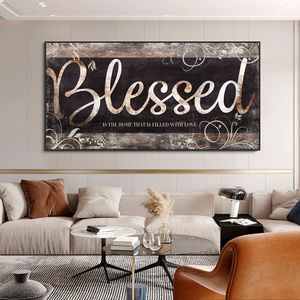 Canvas pintando artes de parede pôsteres e estampas para a sala de estar decorabstract letras abençoadas letras nórdicas familiares