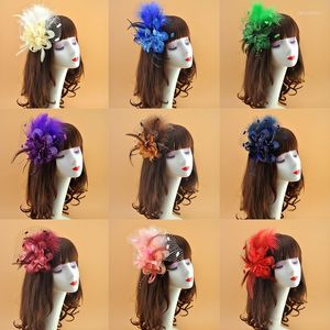 Headpieces Women Elegant Flower Feather Head Ornament Mesh Corsage Hair Clip Party Wedding Bridal Hairpin Accessories Headwear Tiara Hat