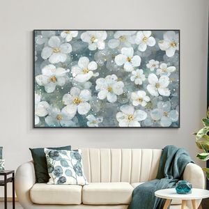 Canvas målning abstrakt vita blommor olja moderna nordiska växt affischer och tryck väggkonst bild för vardagsrum heminredning