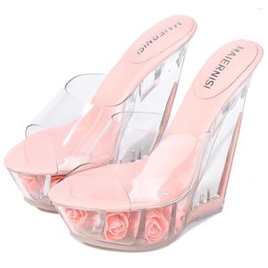 Sandals Summer Women Slippers Design Transparent Wedges High Heels Fashion Candy Color Female Jelly Shoes Pvc Slides A0061