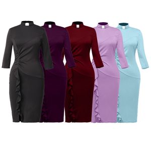 Kvinnors prästerklänning Retro Bodycon Vit Tab Collar Mass Church Dress Knäslängd Formell kontorsarbete Penna klänningar