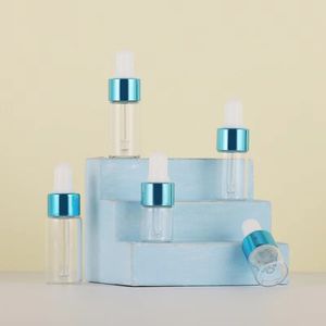 Blue Cap Clear Glass Transparent Essential Oil Bottle 1ML 2ML 3ML 5ML Trial Size Small Dropper Packaging Container Mini Sample For Sub-bottling Droppers Bottle