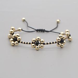 Charm Bracelets Go2Boho Flower Braclets Black And Gold Beaded Bracelet For Women Trendy 2022 Adjustable Rope Japan Bead Jewelry