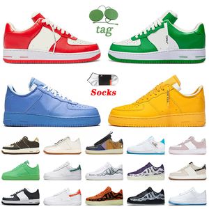Kvinnor Mens Designer Casual Shoes AF1S Comet Red Green Team Royal MCA Blue Printing Brown Offs White With Socks Airforces Skeleton LX UV Reactive Sneakers Trainers