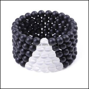 Charm Bracelets Lover Matted Black White Glass Beads Bracelet Men Buddha Handmade Bracelets Summer Women Jewelry Gift Drop Delivery 20 Dhajx