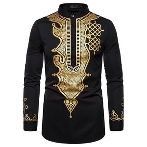 Camicie casual da uomo manica lunga lusso stampa floreale oro Henley colletto alla coreana stile etnico africano Dashiki 220905