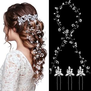 Fasce per capelli da sposa per capelli da sposa, perle extra lunghe e perline di cristallo, accessori da sposa, perni con strass, copricapo per Wo Carshop2006 Am9Fx