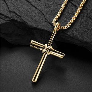 Collane con croce mazza da baseball Pendenti Croce sportiva in acciaio inossidabile Ciondolo nero oro argento Gioielli religiosi