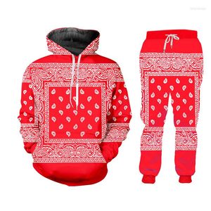 Erkek Trailtsits Paisley Grafik Kaju Çiçek Kadınlar/Erkekler 2 Parça Set Jogger 3D Pantolon Hoodie Kırmızı Siyah Erkekler Trailsuit Sweetpants Hoody