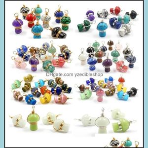 Charms 20Pc Wire Wrap Natural Stone Carved Mushroom Bead Charms Quartz Agate Crystal Amethysts Tiger Eye Pendant For Jew Dhseller2010 Dh2Eb