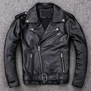 Men's Leather Faux Spring Classical Motorcycle Oblique Zipper Jackets Men Natural Calf Skin Thick Slim Cowhide Moto Biker Man 220905