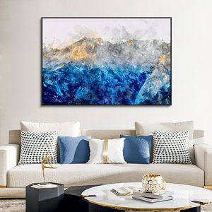 Pittura astratta Blue Mountain Stampe HD e poster su tela Paesaggio moderno Immagine di arte della parete per soggiorno Home Decor