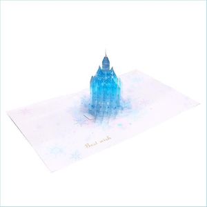 Biglietti d'auguri Biglietti d'auguri Biglietto 3D Cartone animato Castello Decorazioni per desktop fatte a mano Regalo fai da te per il giorno del Ringraziamento Consegna goccia di Natale 202 Dhqta