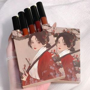 Lip Gloss 5pcs Definir maquiagem fosca de tonalidade de tinta duradoura Espelho de espelho de batom líquido à prova d'água maquilagem coreana presente