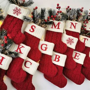 Christmas Knitted Alphabet Socks A-Z 18CM Knitted Stocking Decorations for Family Holiday Xmas Party Decor