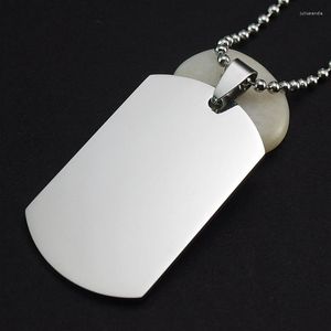 Pendant Necklaces 10PCS/Lot Men's Military Army Matte Silver Color Mirror Effect Stainless Steel Blank Dog Tag Necklace Charm Chain 60cm