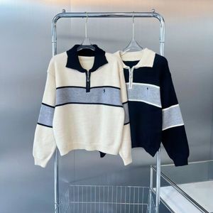 스웨터 여성 디자이너 탑 클래식 칼라 지퍼 니트 풀오버 자수 따뜻한 긴 슬리브 셔츠 스웨트 셔츠