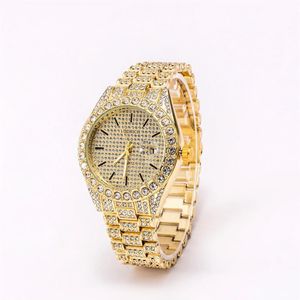 Men's 2021 classic quartz gold foreign trade full diamond watch date three bead watch gem watch whole270j on Sale