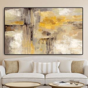 70x140cm Gold Abstract Oil Painting On Canvas Scandinavian Posters and Prints Wall Art Picture for Living Room Home Decoration