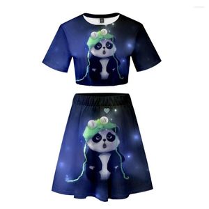 Men's T Shirts 3D Summer Skirt Tops Set Printed Sexy Women Two Piece Crop Trendy Suitable Streetwear Fashion Funny Panda Clothes
