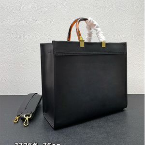 Designer-Tragetaschen, Damenhandtasche, modische Umhängetasche, luxuriöser Arbeitseinkauf oder Wochenendausflug, Markenlogo vorne, schwarzer Harzgriff, lange Schultergurte, 35 x 17 x 31 cm