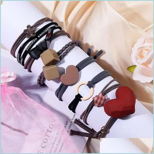 Pony Tails Holder 8st/Set Korea Harts Heart Star Bow Cube Charm Hair Holder Rope pannband Halvh￥r Holder ELASTISK HURSKULD YYDHHOME DHAT2