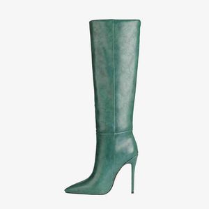 Botas outono moda feminina sapatos elegantes stilettos saltos joelho alto tamanho grande borgonha roxo botas azuis 220906