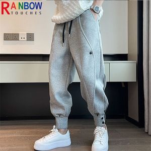 Mens Pants Rainbowtouches Brand Mens Casual Sports Pants Fashion Bind feet Button Outdoors Men Elastic Zipper Bunched Foot Trousers 220906