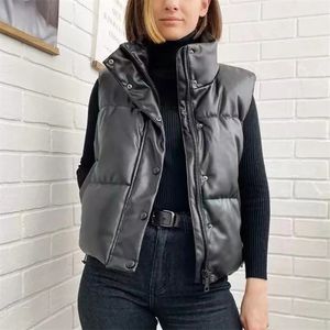 Damenwesten Malina Stehkragen Mode Reißverschluss Schwarz PU-Ledermäntel Elegante Herbst Winter Kurze weibliche Damen IAC 220905