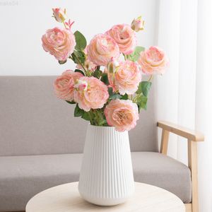 Vegetazione floreale finta 3 pezzi Fiori artificiali Ramo lungo Bouquet di peonia Seta Fiori matrimonio Decorazione Casa Soggiorno Pianta Fiore Pezzo J220906