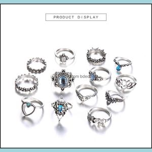 Anillos de banda Joyas europeas y americanas Diamantes retro Crown Crown Sky Gemstone Combinaci￳n de 13 piezas Conjunto de anillo de anillo Entrega 20 Dhsel