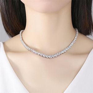 Pendant Necklaces 2022 Top Sell Bride Tennis Necklace Sparkling Luxury Jewelry 18K White Gold Fill Round Cut White Topaz CZ Diamond Gemstones Ins Pendant For