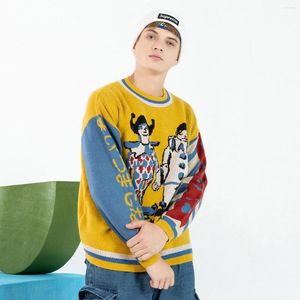 Maglioni da uomo Maglione Harajuku Pullover da uomo Patchwork Pagliaccio Stampa lavorato a maglia Hip Hop Streetwear Retro 2022 Primavera Maschile Allentato Magliette e camicette