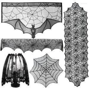 Party Decoration Hallowen Lace Tablecloth Black Spide Web Table Runner Curtain For Dinner Halloween Home Bar Fireplace Decor Horror Props