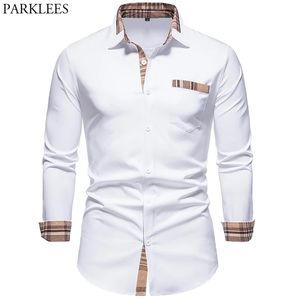 Koszule męskie parklees jesienne krzędne patchwork formalne koszule dla mężczyzn szczupłe białe guziki na guziki Up Koszulka Biuro Business Camisas 220905