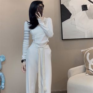 Womens Two Piece Pants Spring Knitted Womens Tracksuit Long Sleeve Hooded Pullover Sweater Split Wide Leg Pants Sets Two Piece Outfit Sports 220906