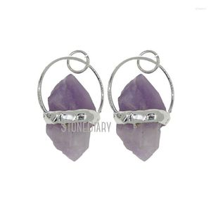 Anhänger-Halsketten PM38097 Zinn-Amethyst-Kristall, versilbert, gelötet, Freiform-Punkt-Bleistift-Charm-Anhänger, Schmuck