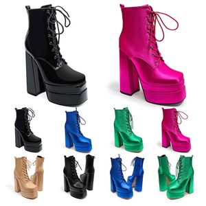 Модные женские сапоги пинетки 15 см. Корпальная каблука лодыжка наполовину зимняя платформа с черно зелеными розовыми кроссовками Bule обувь 36-43