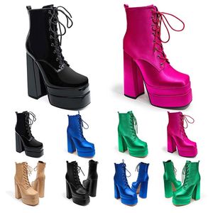 Botas femininas de moda Botas de 15 cm de calcanhar gracas de salto no salto do inverno Round Round Plataforma Black Green Pink Bule tênis tênis Tamanho 36-43